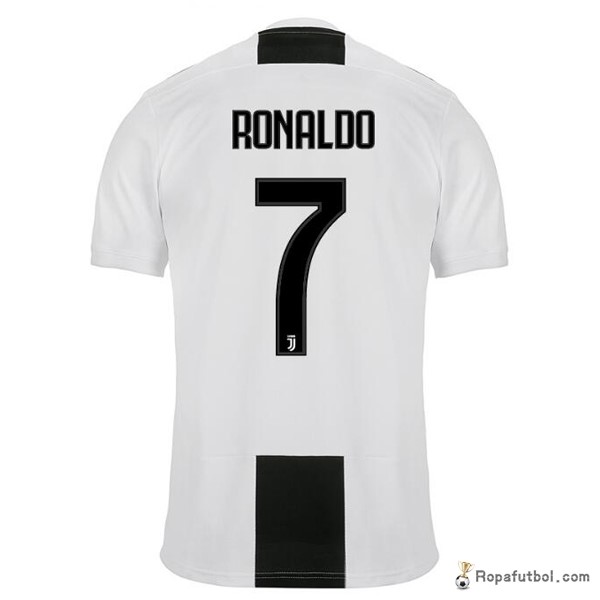 Camiseta Juventus Replica Primera Ropa Ronaldo 2018/19 Blanco Negro